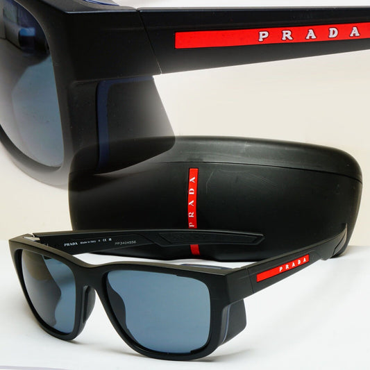Prada Sunglasses Black Blue Wrap Side Shields PS07WS SPS 07W DG0-09R 100125