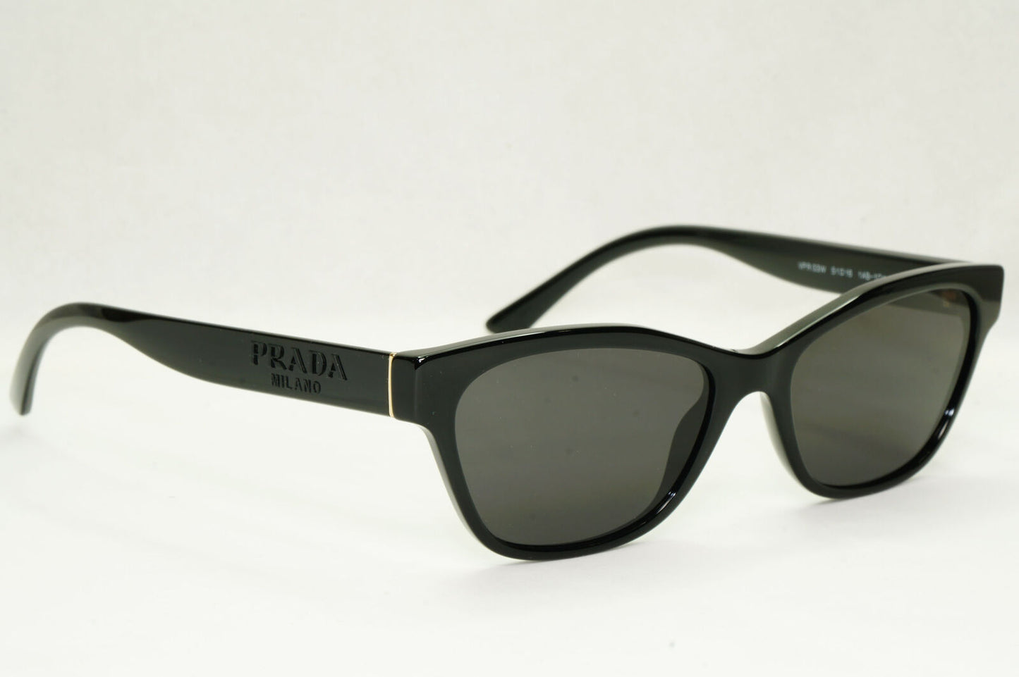 Prada Sunglasses Black Glossy Rectangle Fashion PR03WV VPR 03W 1AB-1O1 51mm
