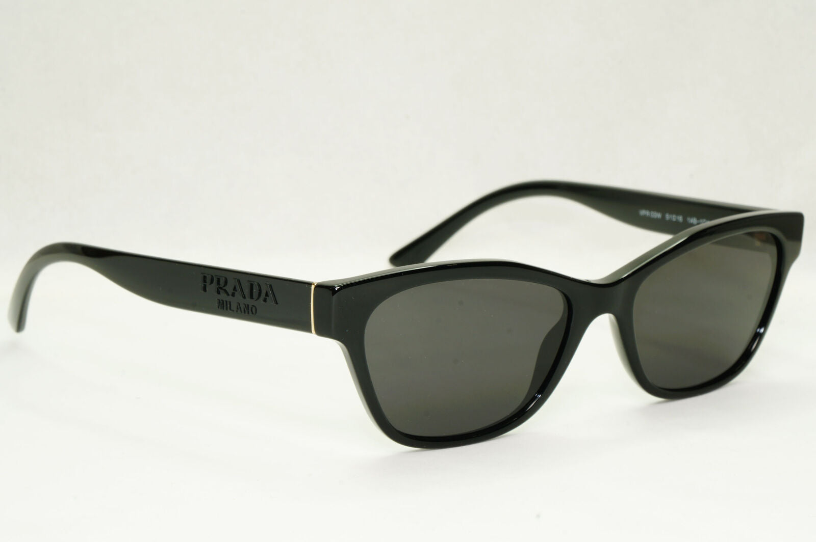 Prada Sunglasses Black Glossy Rectangle Fashion PR03WV VPR 03W 1AB-1O1 51mm