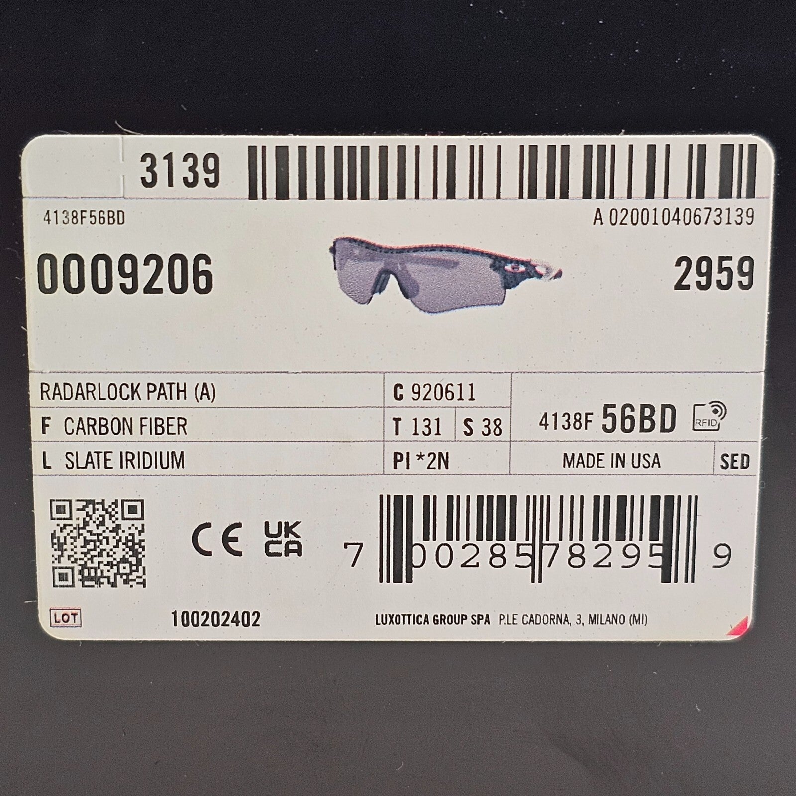 Oakley Sunglasses RadarLock Path A Carbon Fiber Slate Iridium OO 9206 11 [a]