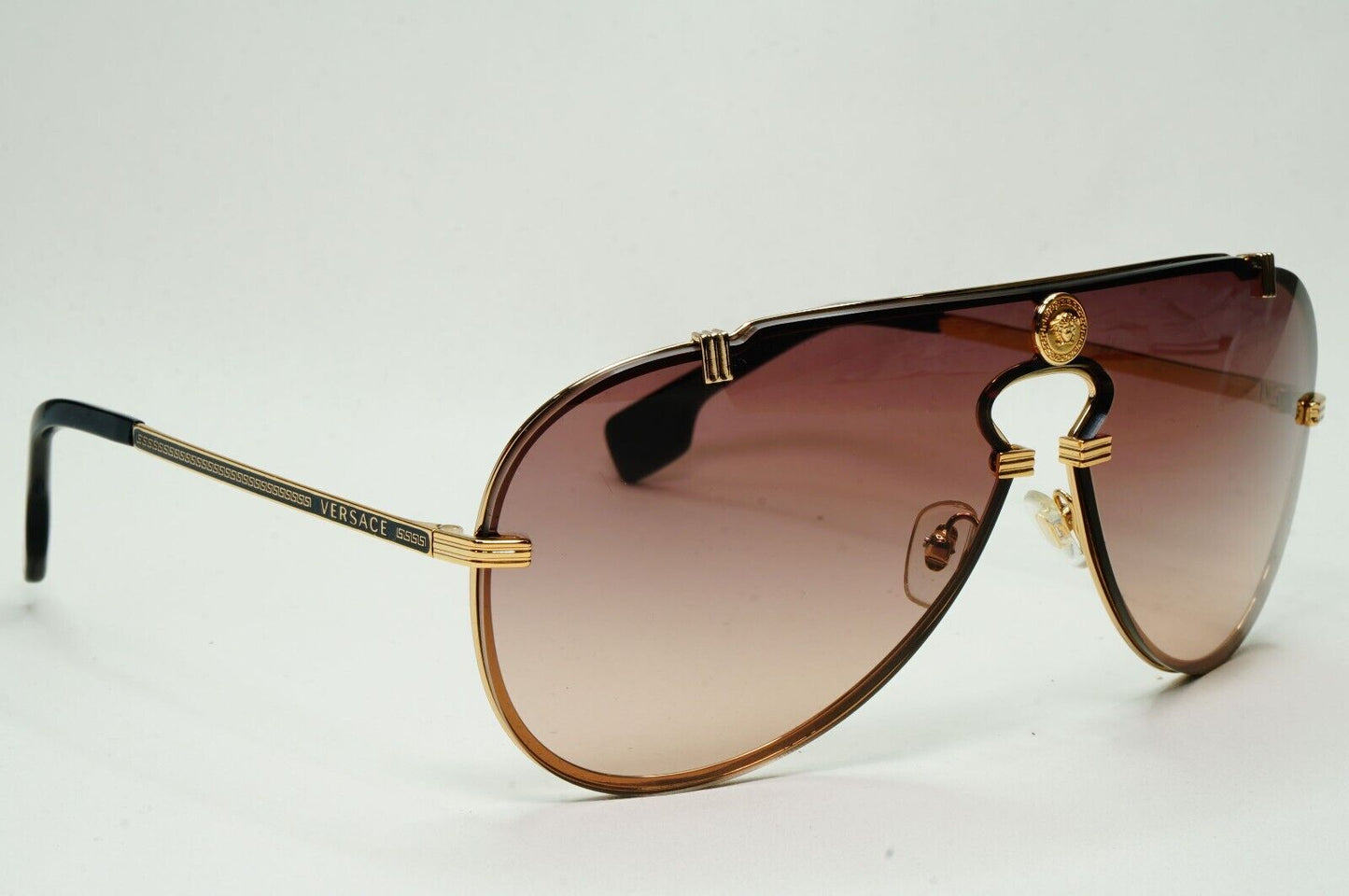 Versace Sunglasses Gold Brown Gradient Medusa Pilot Shield MOD VE 2243 1002/13