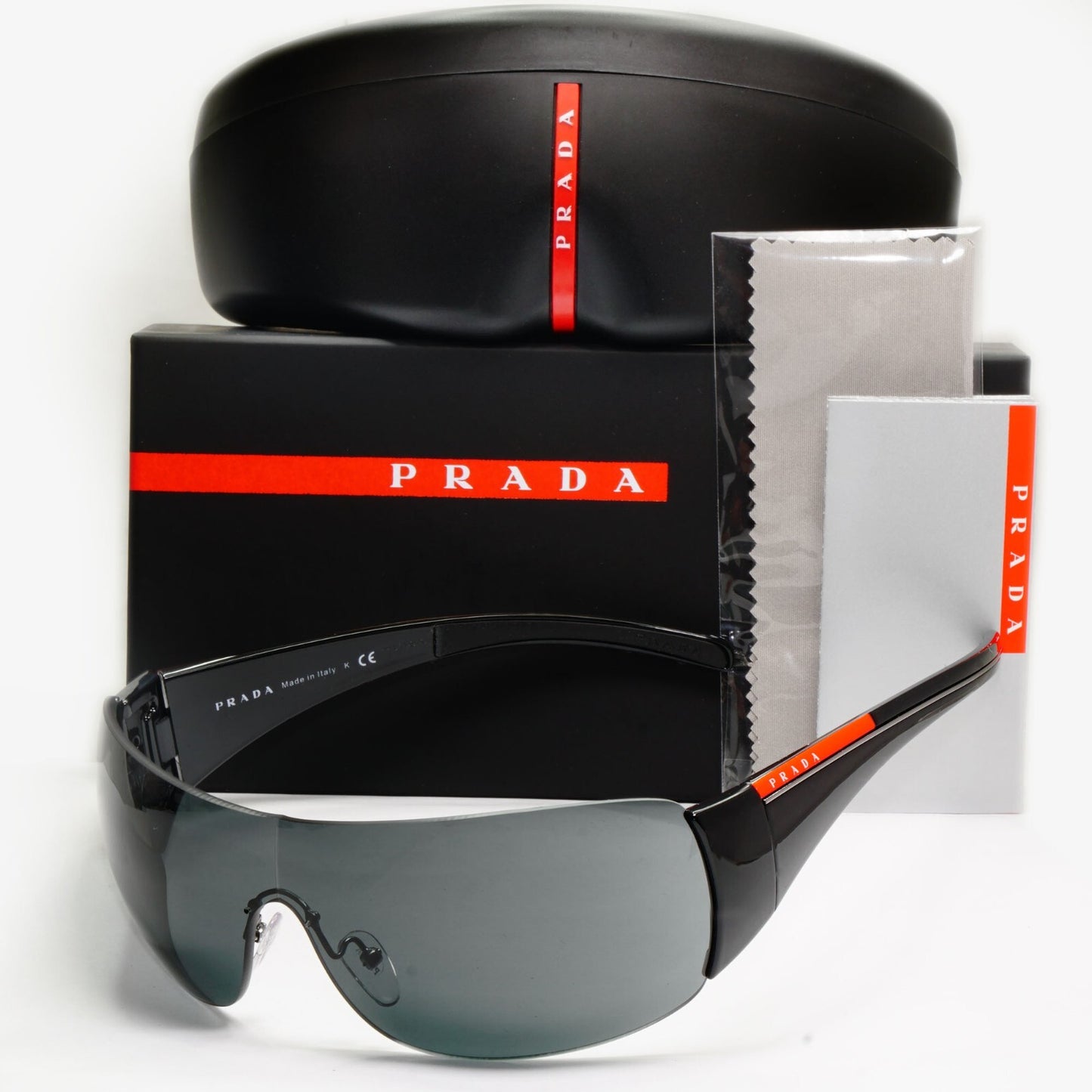 Prada Black Sunglasses Shield Visor Glossy Wrap Sport PS02LS SPS 02L 1AB-1A1 [a]