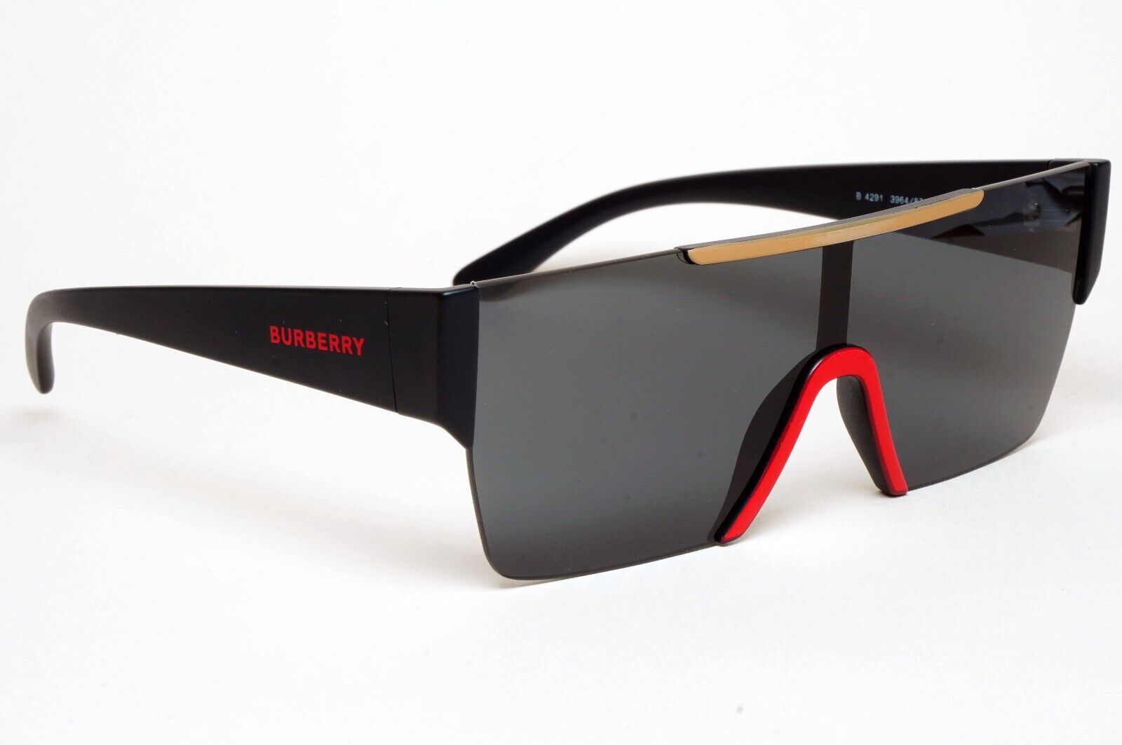 Burberry Sunglasses Black Shield Visor Dark Grey Square BE 4291 3964/87