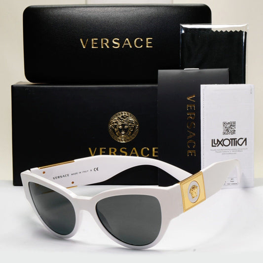 Versace Sunglasses White Gold Medusa Cat Eye Black Dark Grey MOD VE 4398 314/87
