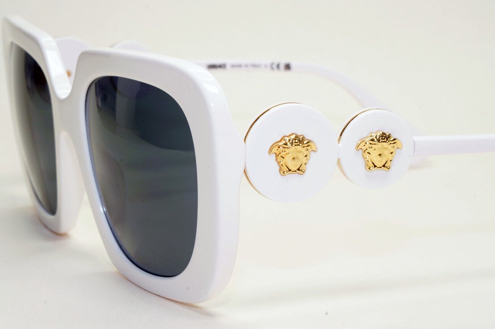 Versace Sunglasses White Gold Medusa Square Black Grey MOD VE 4434 314/87 54mm