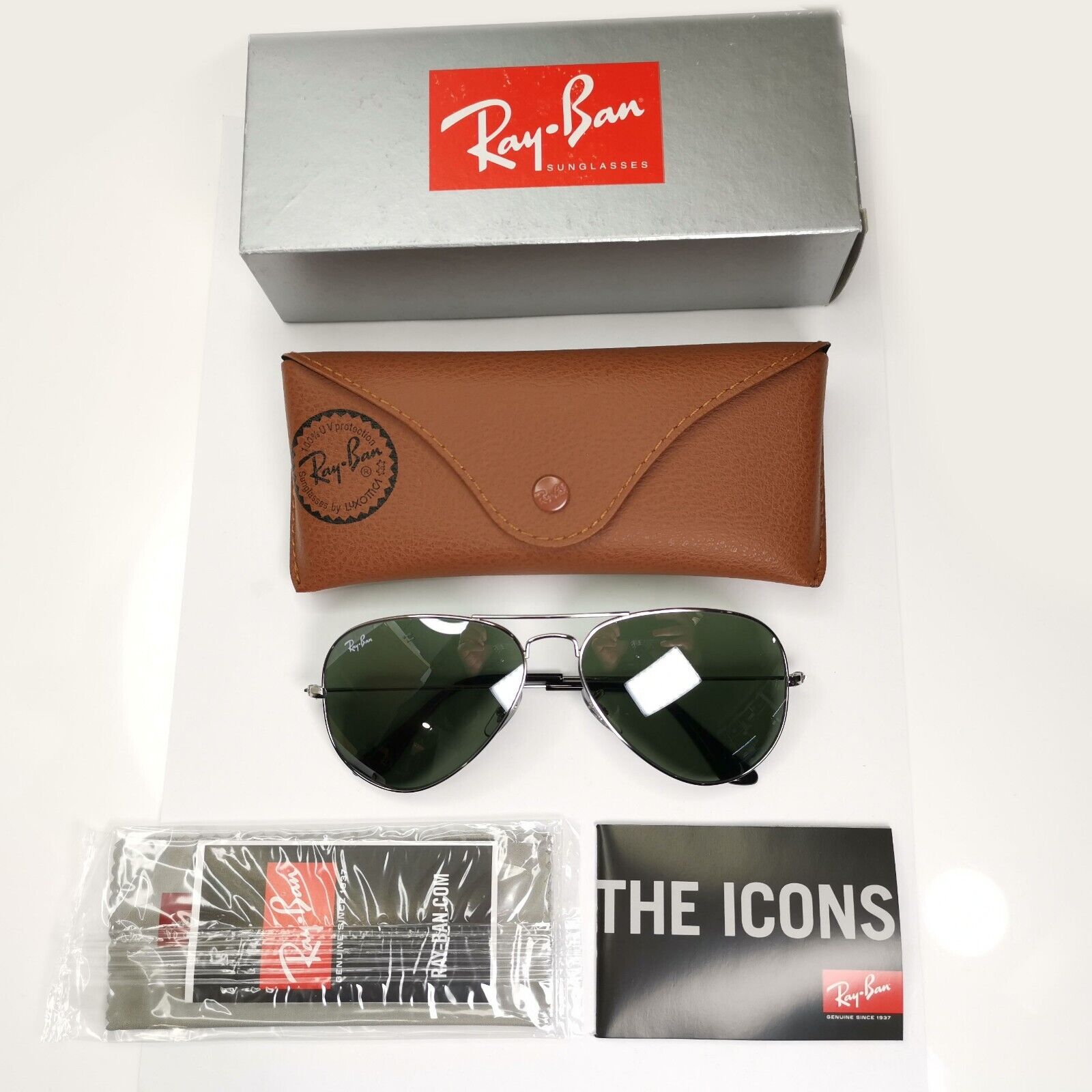 Ray-Ban Sunglasses Aviator Silver Grey Mirror Glass Lens Pilot RB 3025 58mm