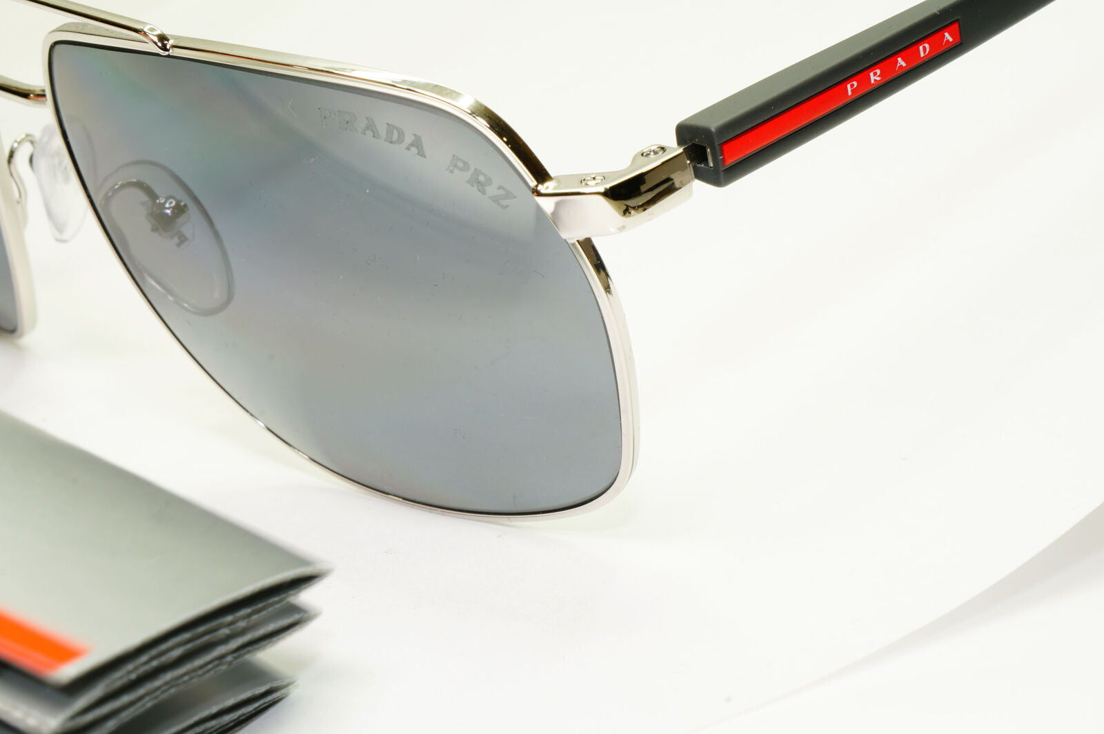 Prada Polarized Sunglasses Silver Mirror Square Metal 62mm PS55VS SPS 55V 1BC07H