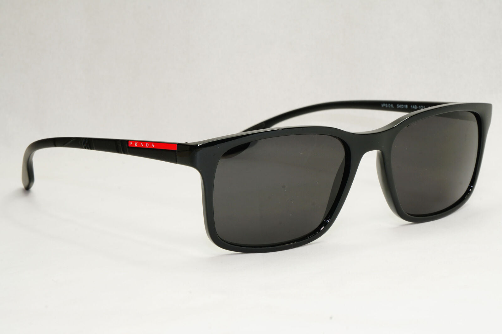 Prada Sunglasses Black Square Glossy Red Stripe PS01LV VPS 01L 1AB-1O1 54mm