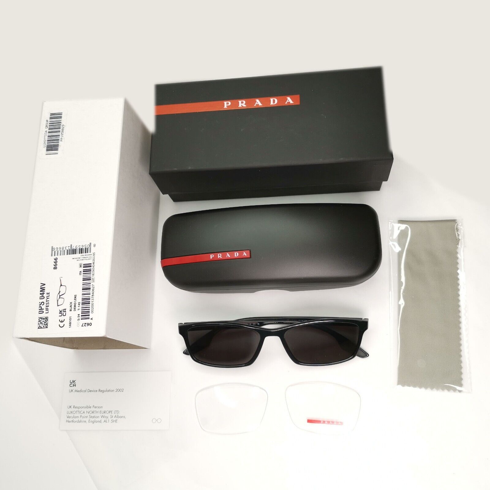 Prada Sunglasses Black Rectangle Square Glossy PS04MV VPS 04M 1AB-1O1 54mm