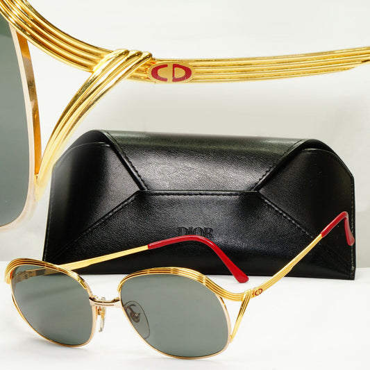 Dior 1990s Vintage Sunglasses Austria Metal Gold Grey Green 2474 44 071222