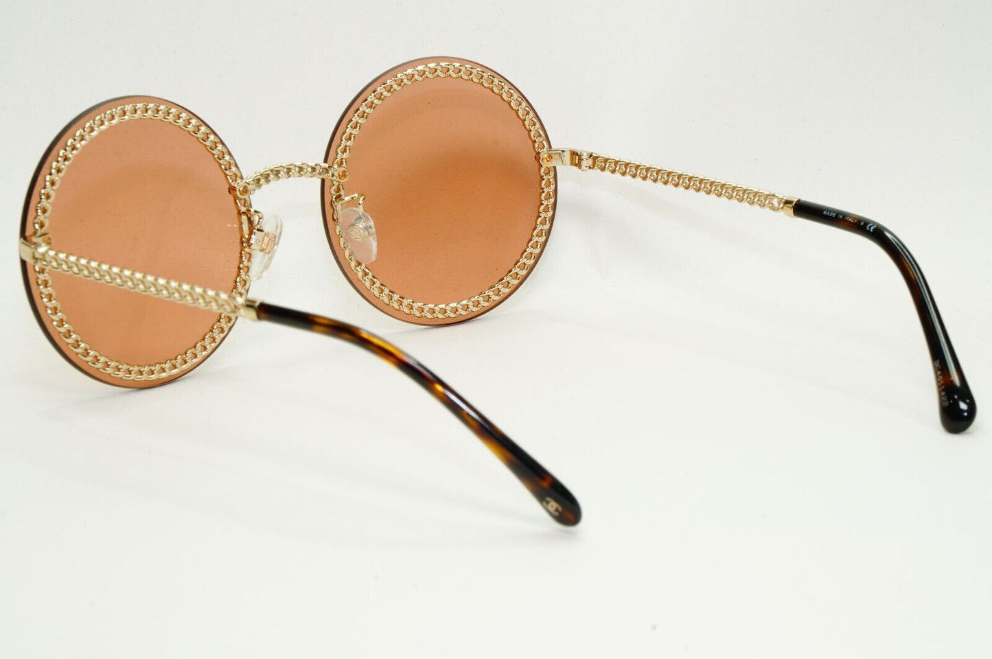Chanel Sunglasses Chain Round Rimless Metal Gold Brown CH 4245 c.395/3