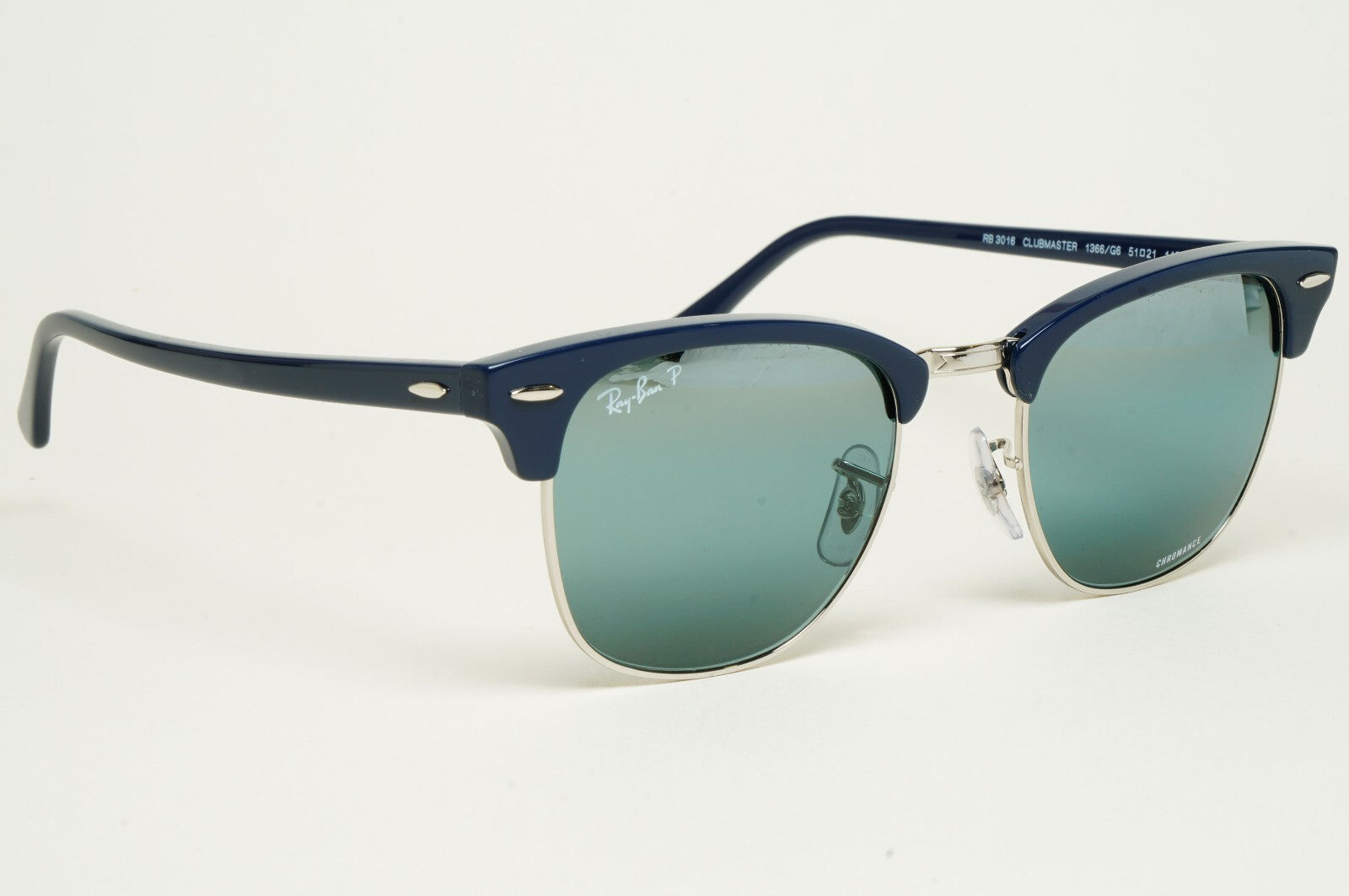 Ray-Ban Sunglasses Clubmaster Polarised Blue Chromance Mirror RB 3016 1366/G6