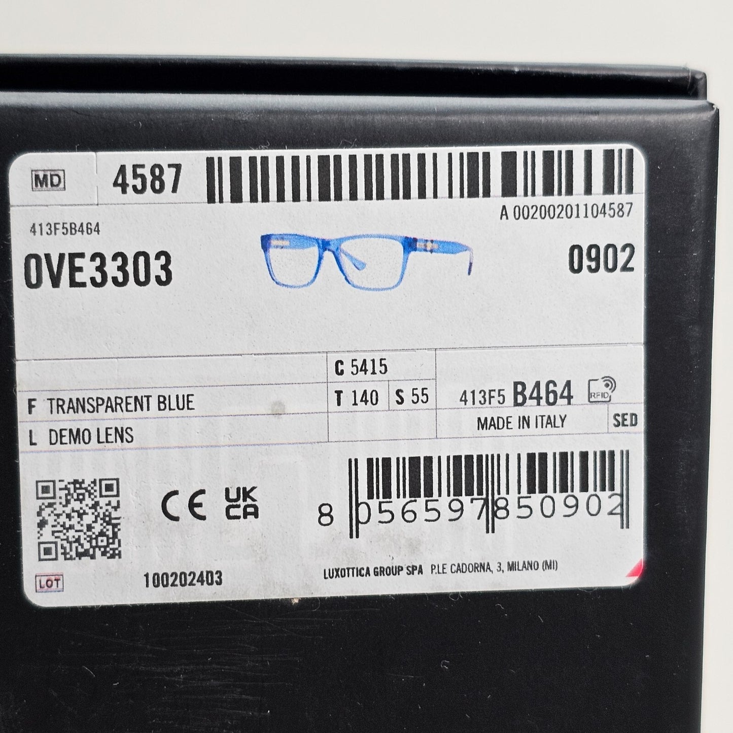 Versace Sunglasses Black Blue Transparent Gold Medusa MOD VE 3303 5415 55mm