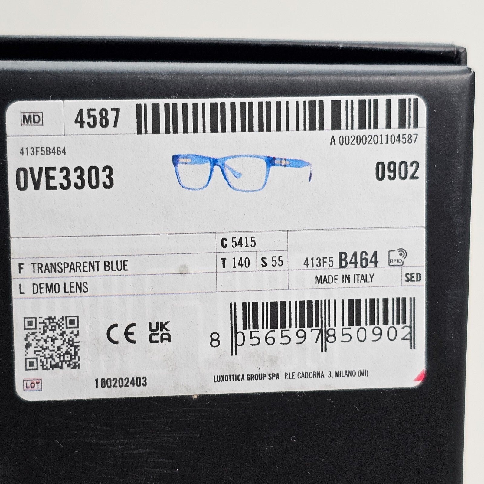 Versace Sunglasses Black Blue Transparent Gold Medusa MOD VE 3303 5415 55mm