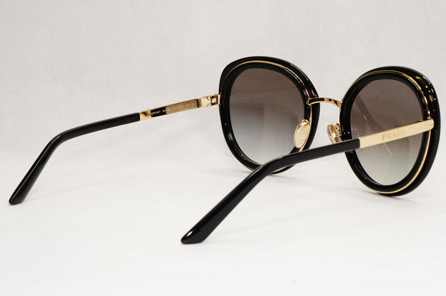 Prada Sunglasses Black Gold Grey Gradient Round PR54YS SPR 54Y AAV-0A7 54mm
