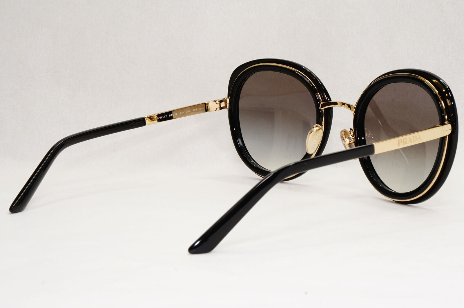 Prada Sunglasses Black Gold Grey Gradient Round PR54YS SPR 54Y AAV-0A7 54mm
