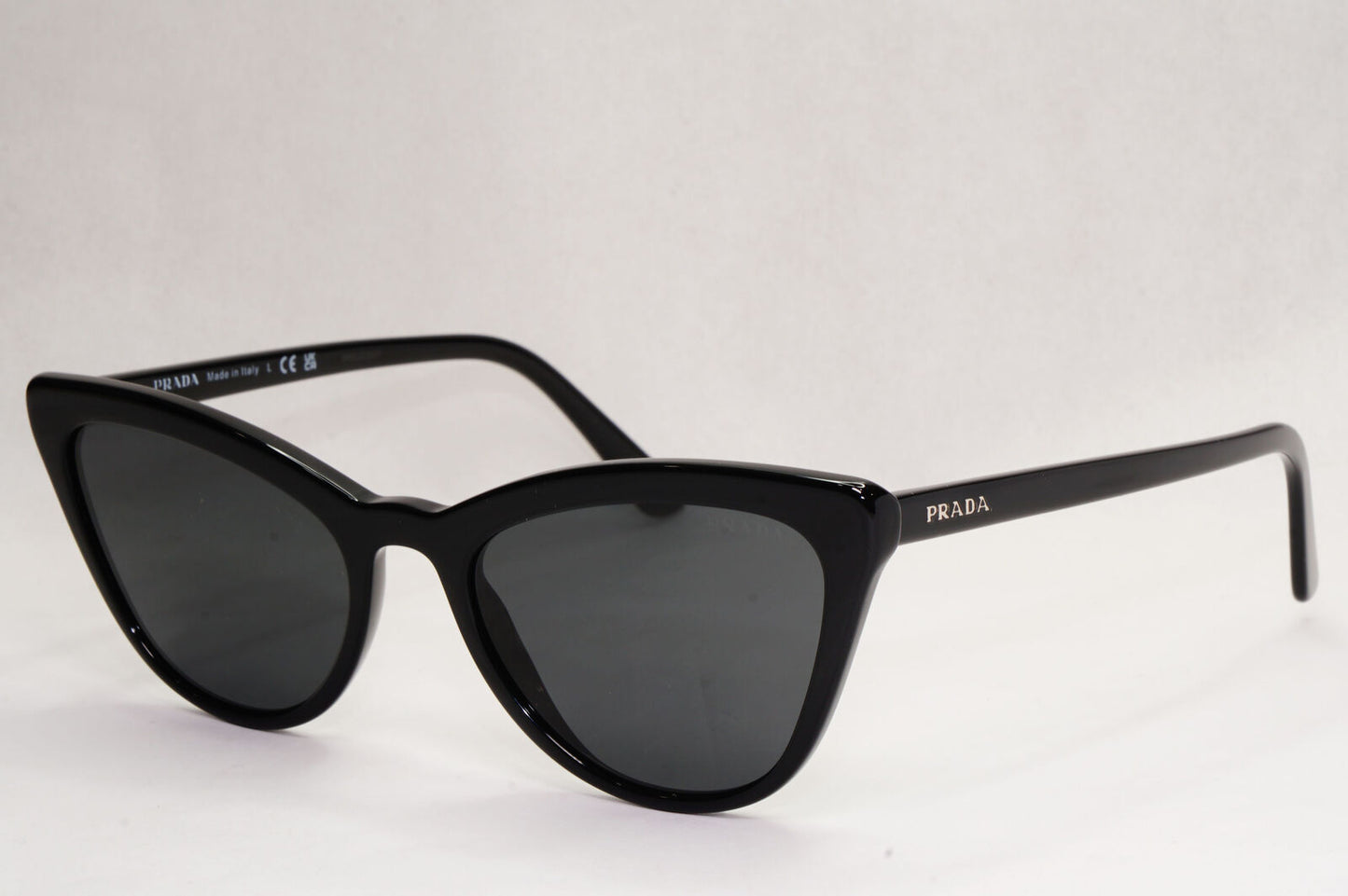 Prada Sunglasses Black Cat Eye Glossy Fashion Womens PR01VS SPR 01V 1AB-5S0 56mm