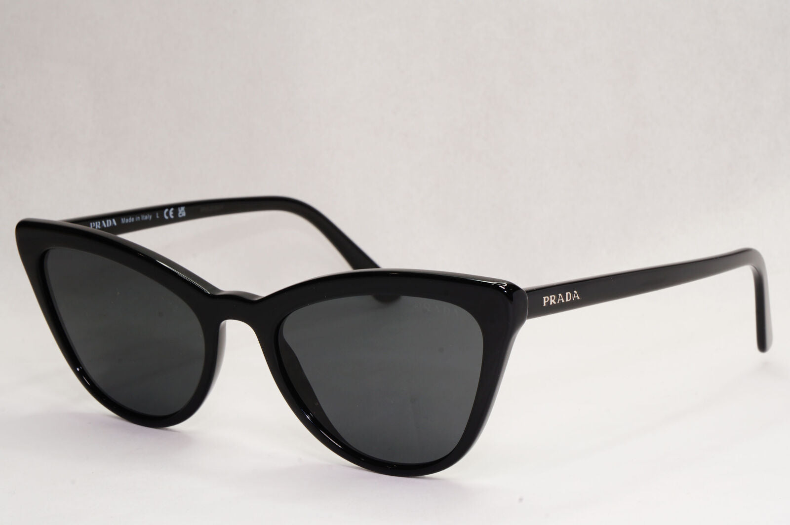 Prada Sunglasses Black Cat Eye Glossy Fashion Womens PR01VS SPR 01V 1AB-5S0 56mm