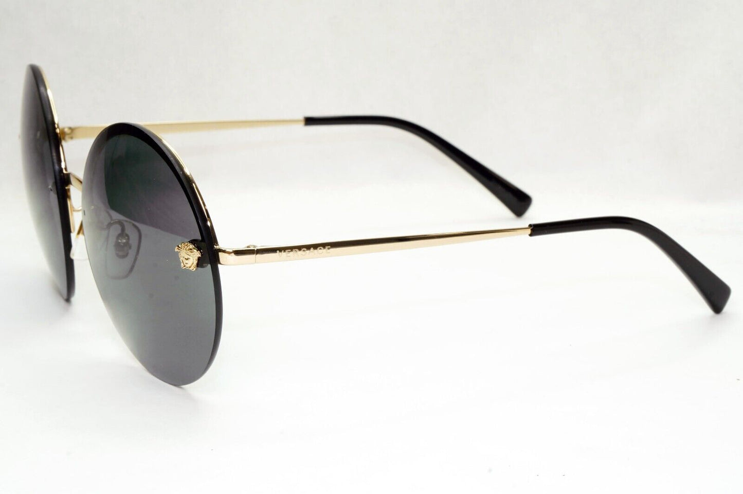 Versace Sunglasses Gold Black Round Medusa Rimless Metal MOD VE 2176 1252/87