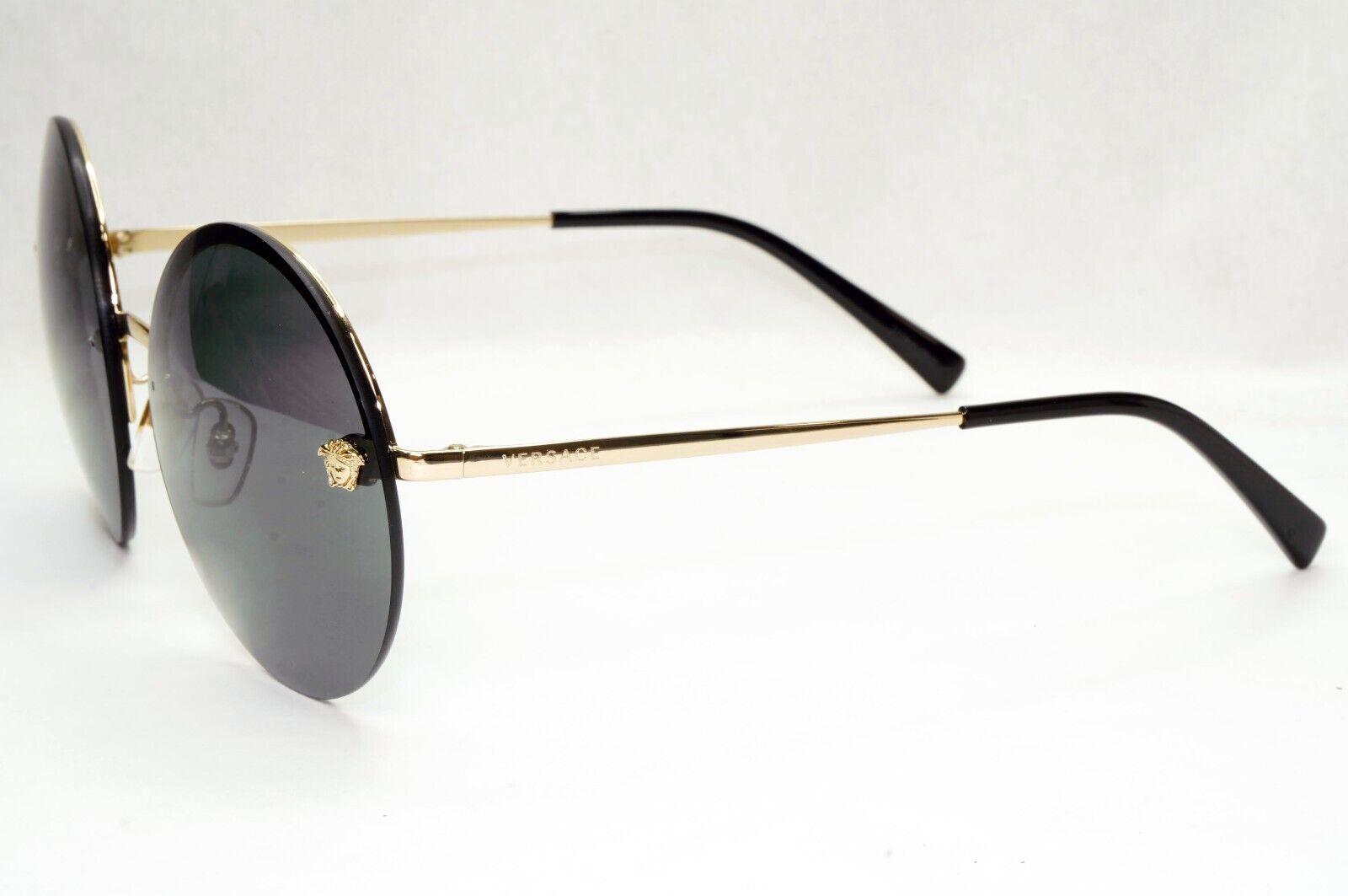 Versace Sunglasses Gold Black Round Medusa Rimless Metal MOD VE 2176 1252/87