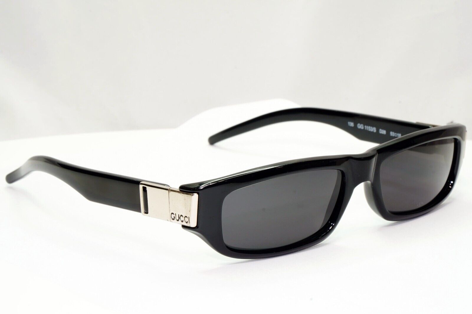 Gucci Sunglasses 1997 Vintage Black Rectangle Silver GG 1153/S D28 53mm 120125