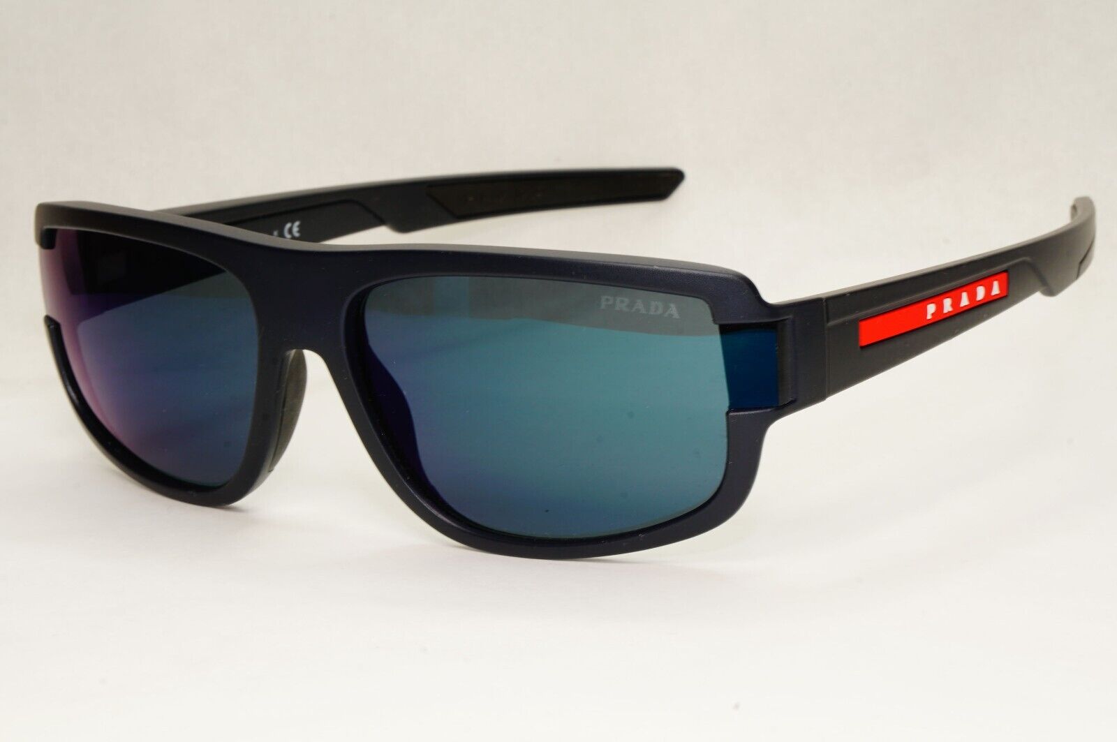 Prada Sunglasses Blue Mirror Rubber Wrap Square PS03WS SPS 03W UR7-01G