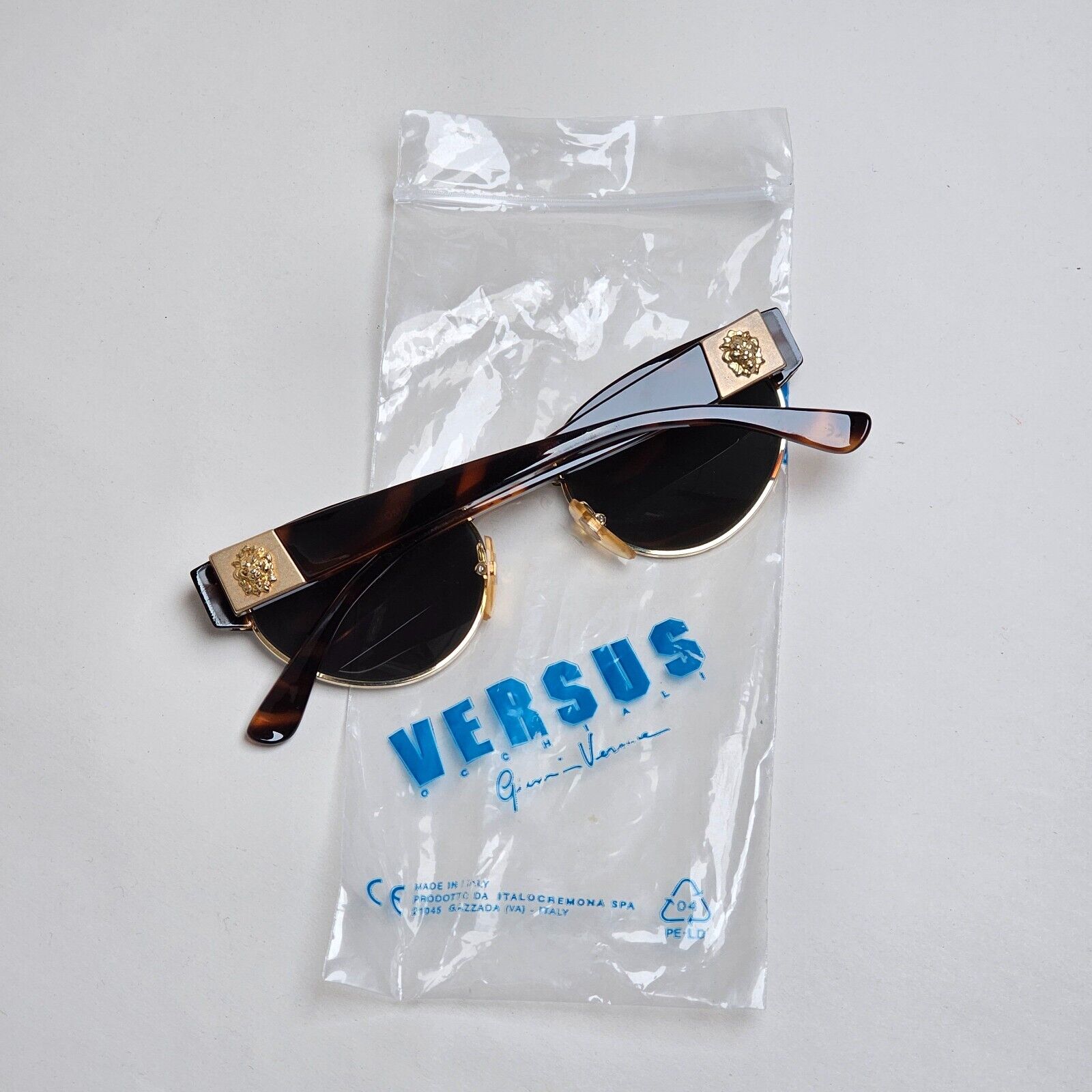 Versus Sunglasses 1996 by Gianni Versace Vintage Brown Gold Lion MOD E22 COL 649