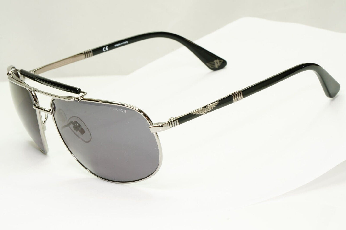 Police Silver Black Sunglasses Pilot Brow Bar Origins 45 SPL D44 COL 0508 62mm