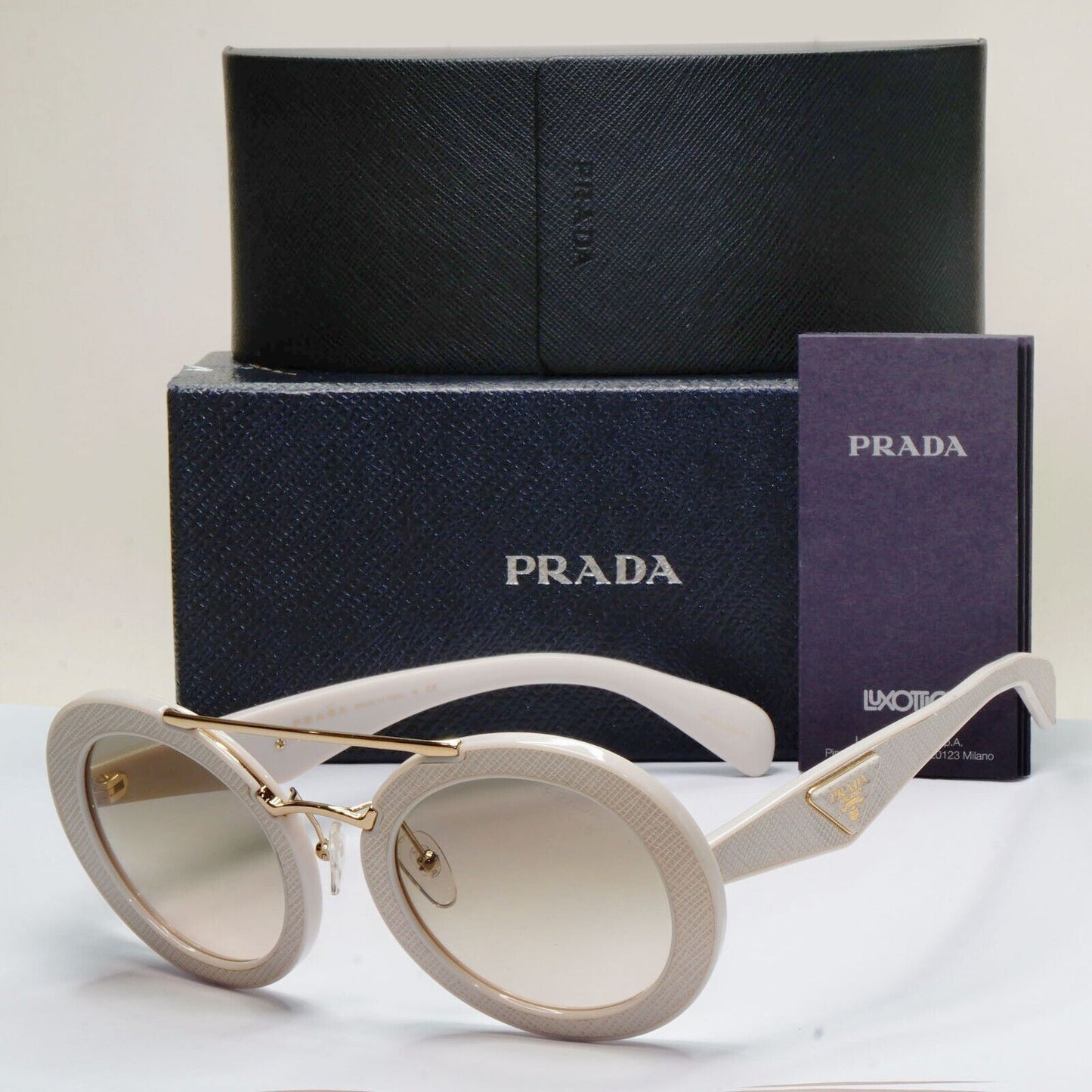 Prada Sunglasses White Saffiano Leather Triangle PR15SS SPR 15S UFP-3H2 270924