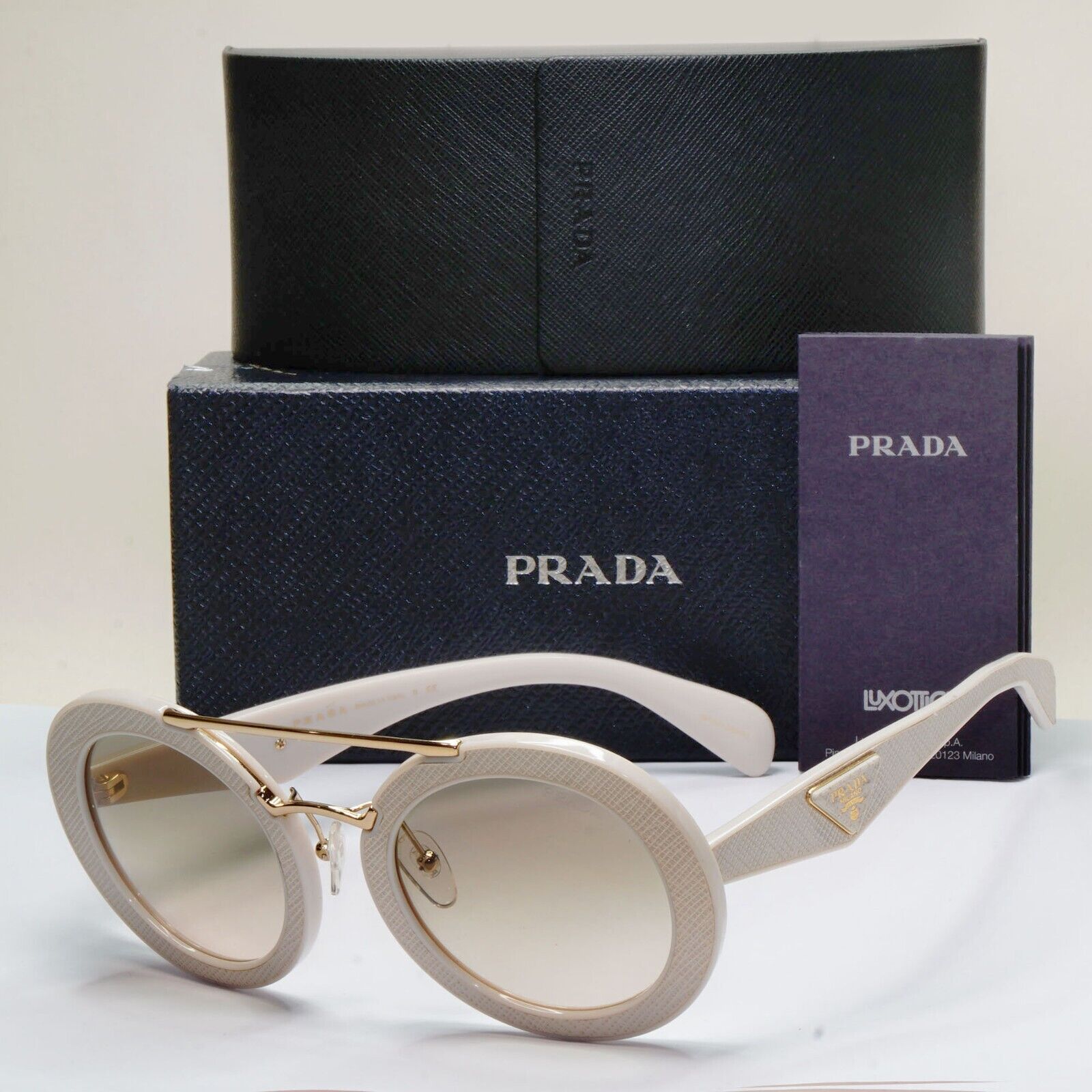 Prada Sunglasses White Saffiano Leather Triangle PR15SS SPR 15S UFP-3H2 270924