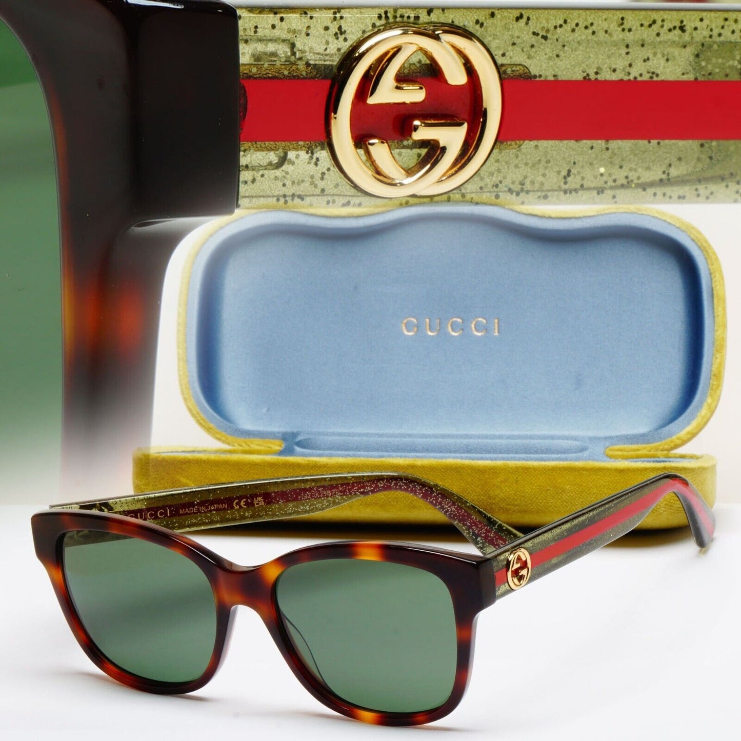 Gucci Sunglasses 2017 Brown Green Square Red Stripe GG0038ON 002 54mm 100225