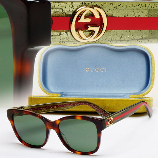 Gucci Sunglasses 2017 Brown Green Square Red Stripe GG0038ON 002 54mm 100225