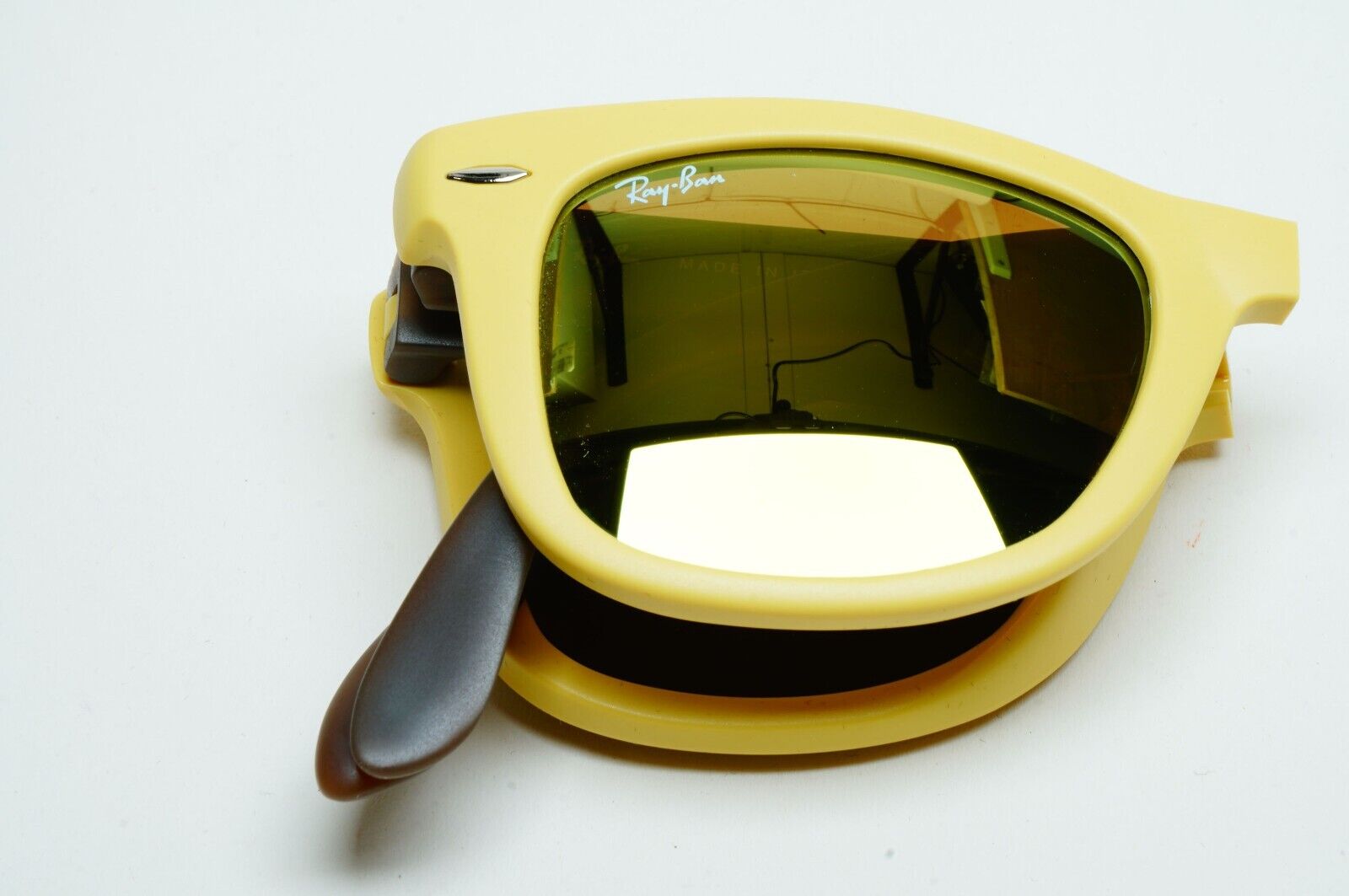 Ray-Ban Sunglasses Folding Wayfarer Yellow Mirror Brown RB 4105 6051/93 50mm