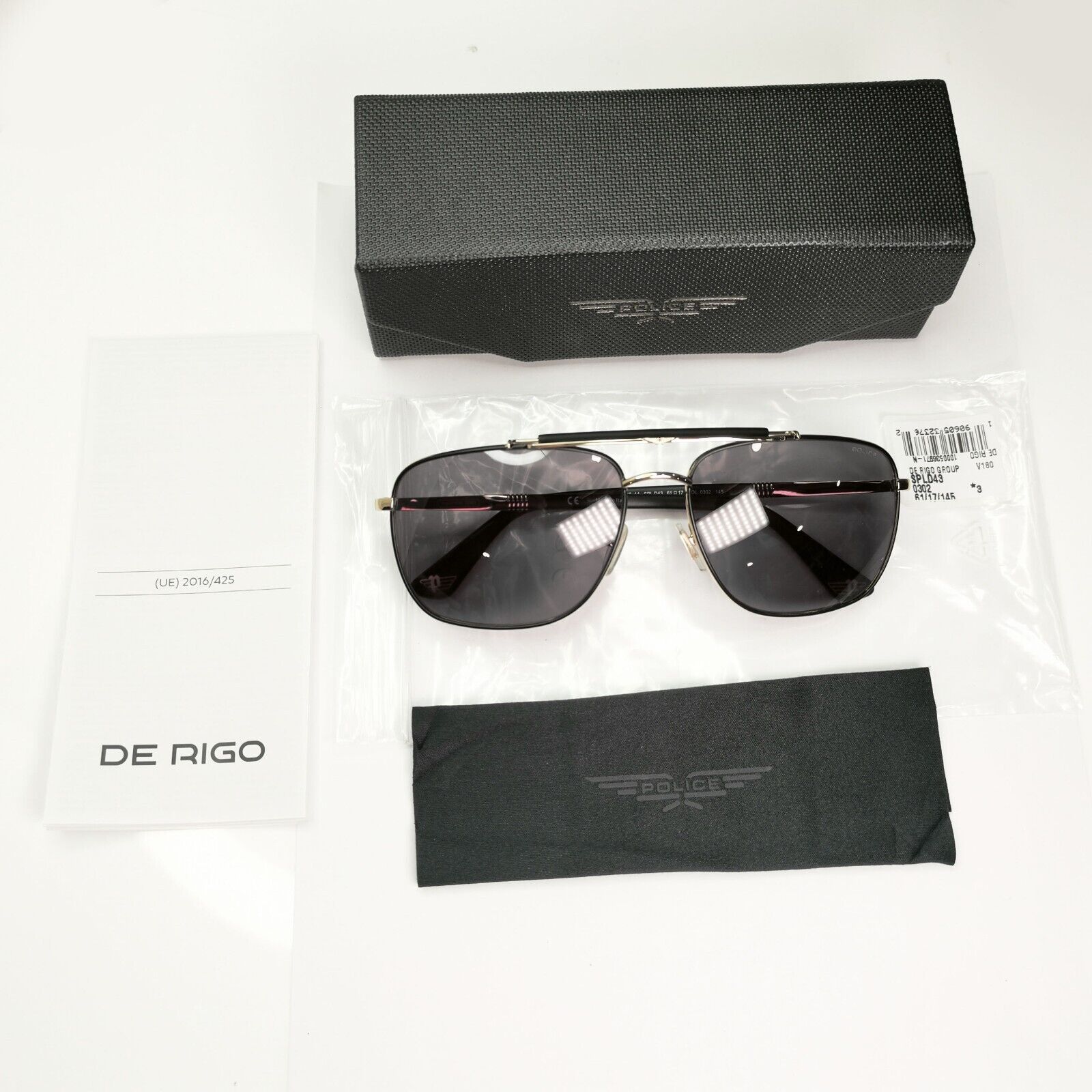 Police Black Gold Sunglasses Pilot Brow Bar Origins 44 SPL D43 COL 0302 61mm