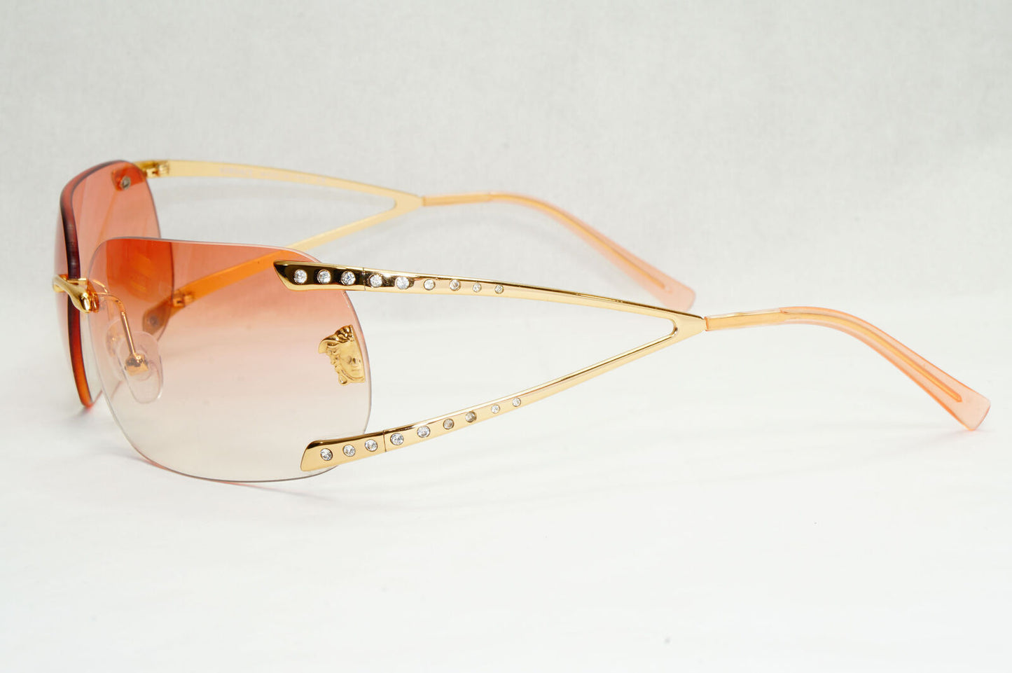 Versace Sunglasses 2004 Vintage Rimless Gold Medusa Crystal N86-H N30/536 270124