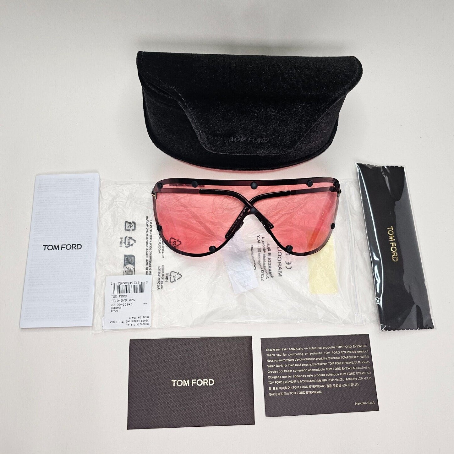 Tom Ford Sunglasses Kyler Red Bordeaux Black Shield Unisex FT1043 TF 1043 02S