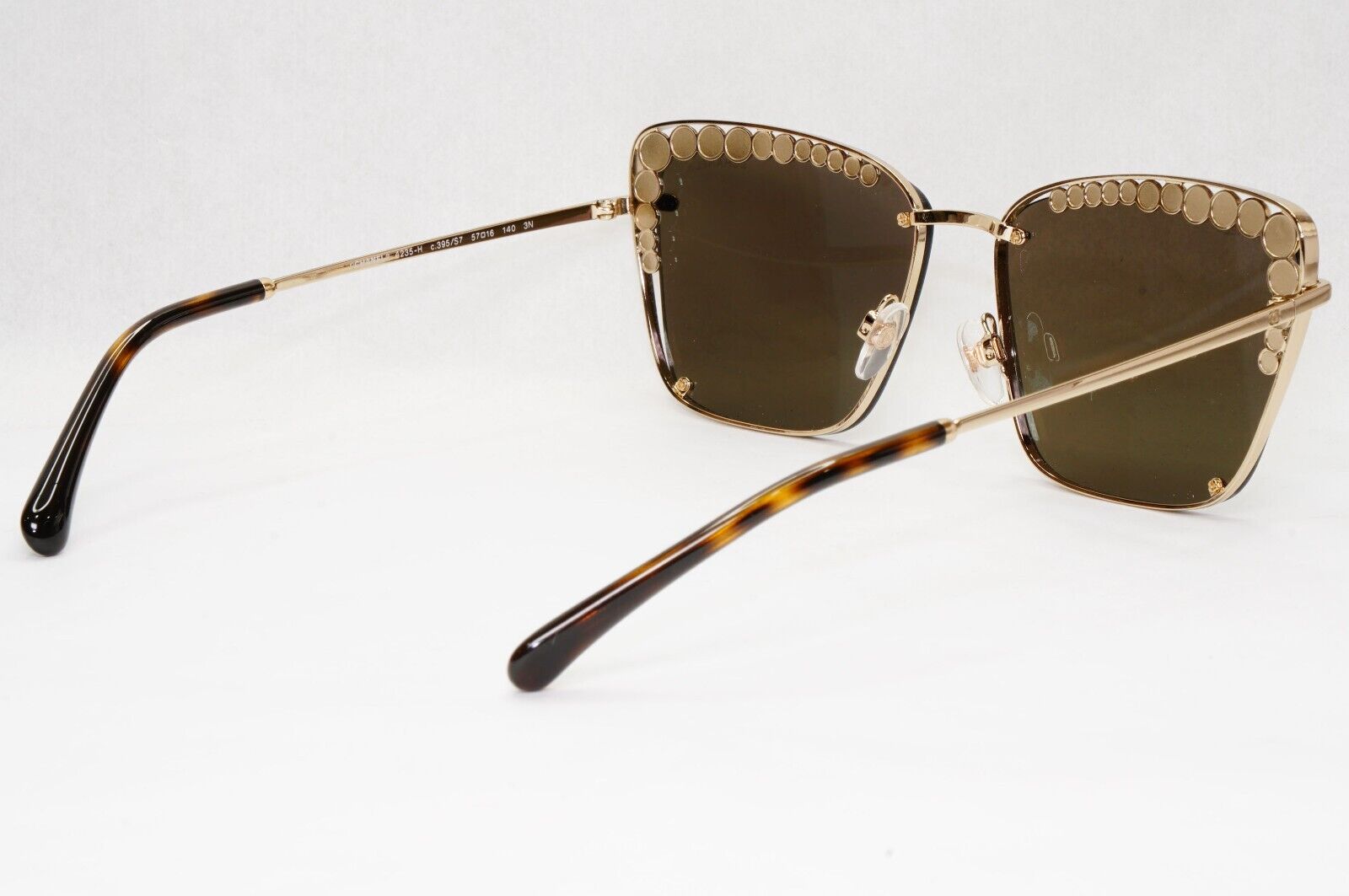 Chanel Sunglasses Gold Pearl Square Metal Pale Brown Green 4235-H C395/S7 041223