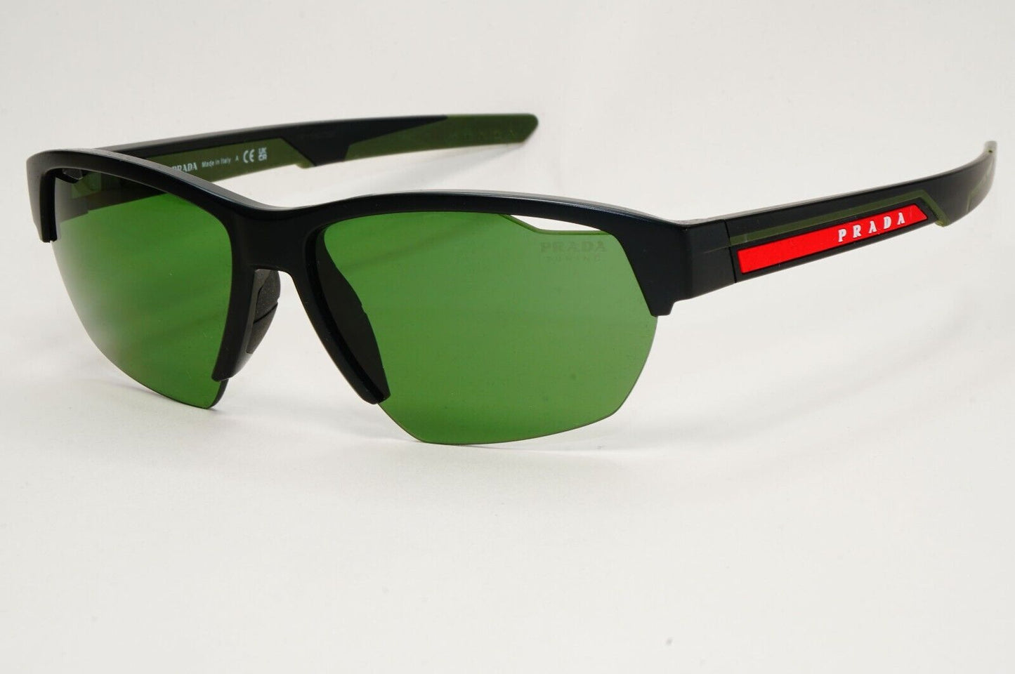 Prada Sunglasses Black Matte Wrap Red Stripe Green Tuning PS03YS SPS 03Y 18G-06U