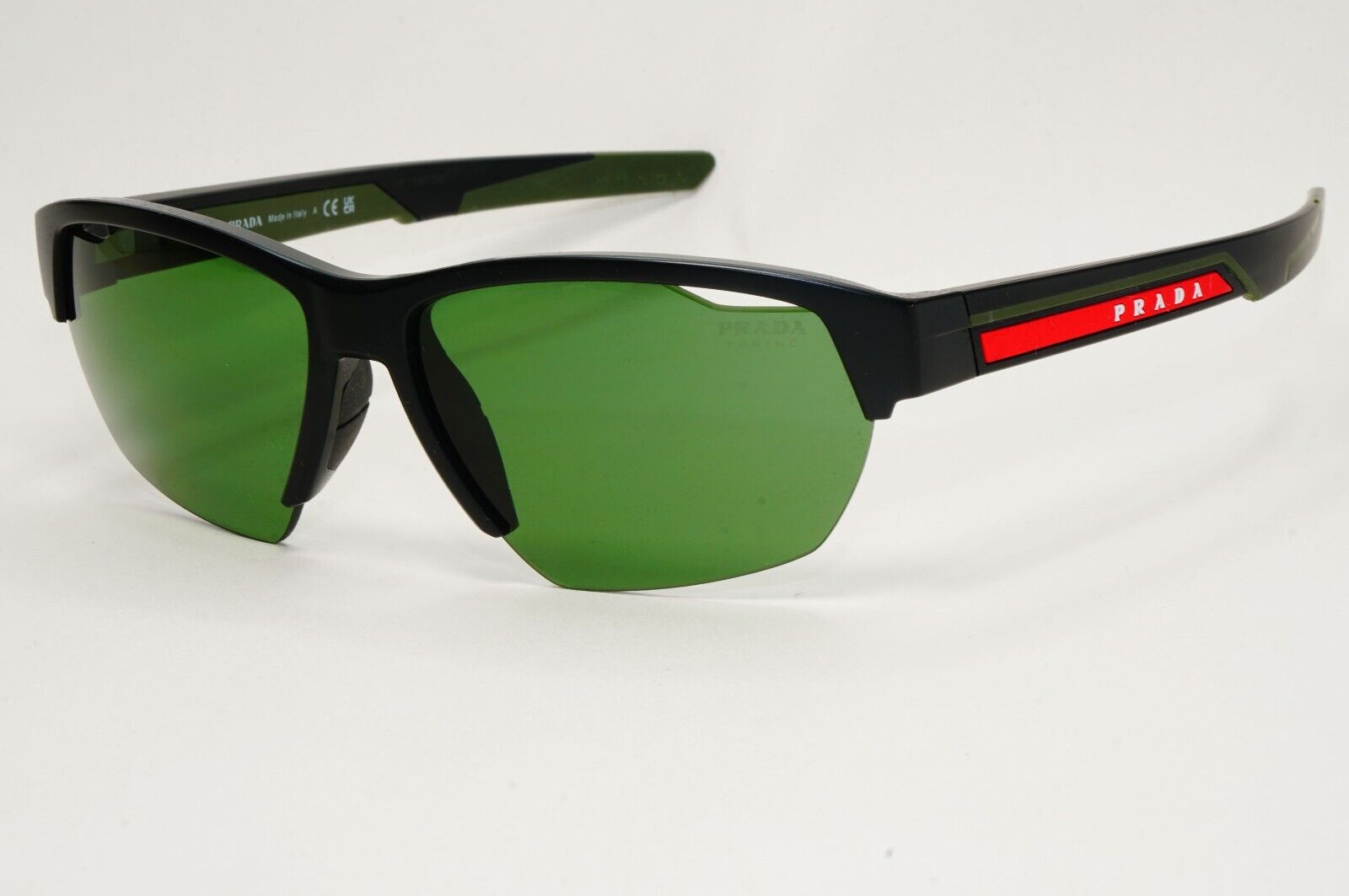 Prada Sunglasses Black Matte Wrap Red Stripe Green Tuning PS03YS SPS 03Y 18G-06U