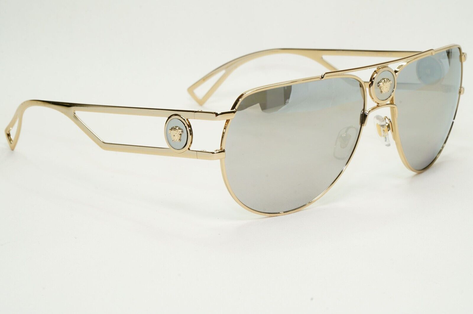 Versace Sunglasses Gold Silver Mirror Pilot Navigator MOD VE2225 1252/6G 60mm