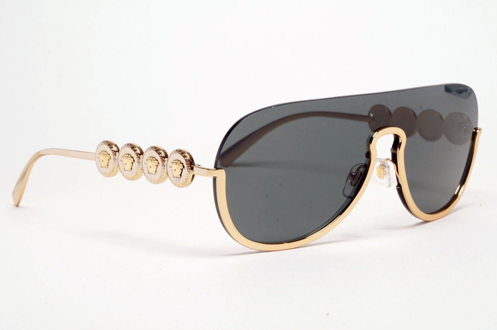 Versace Sunglasses Gold Medusa Visor Shield Shiny Dark Grey MOD VE 2215 1002/87