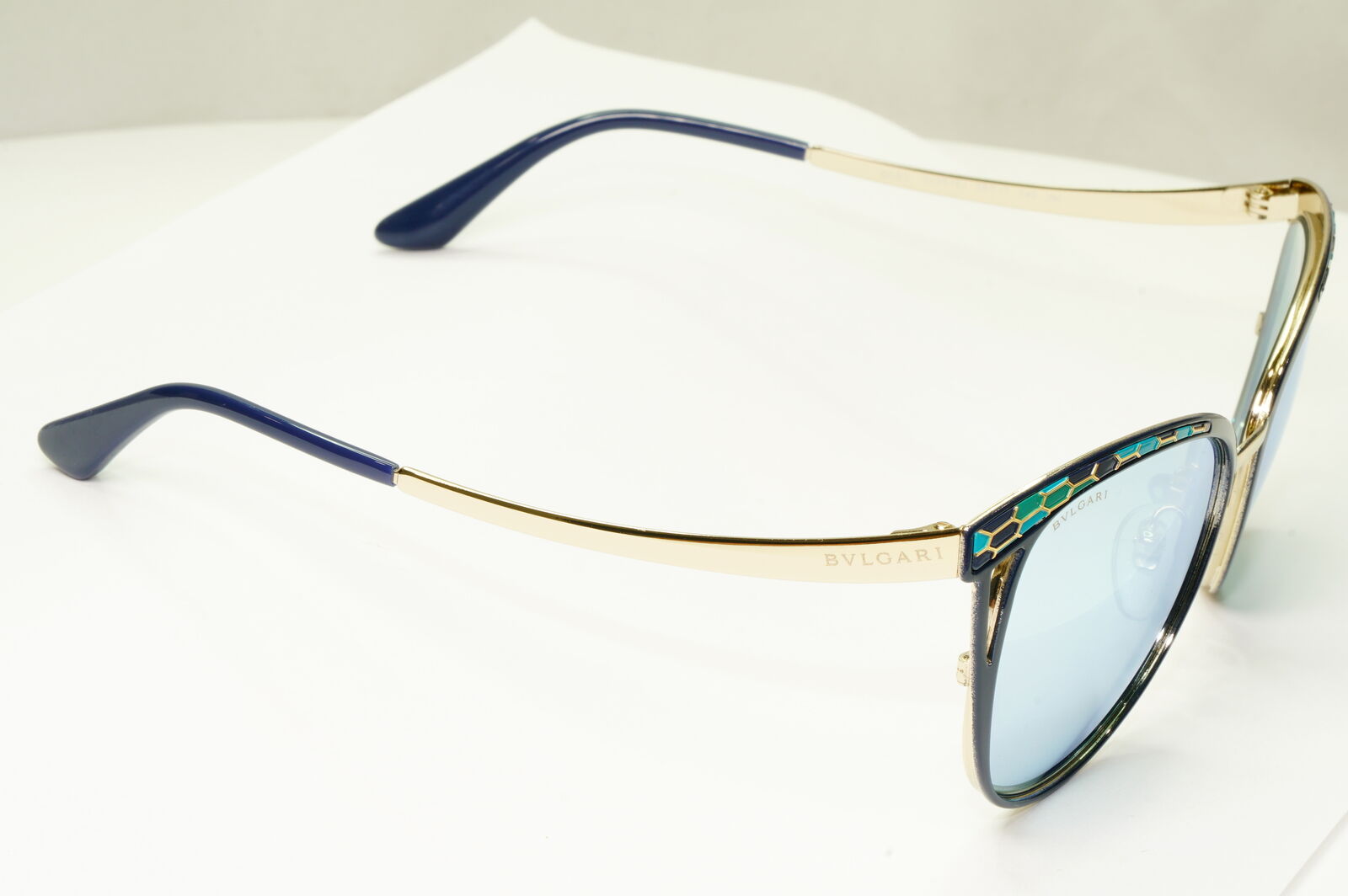 Bvlgari Mirror Gold Blue Sunglasses Square Green Scales BV 6083 2020/6J 050822