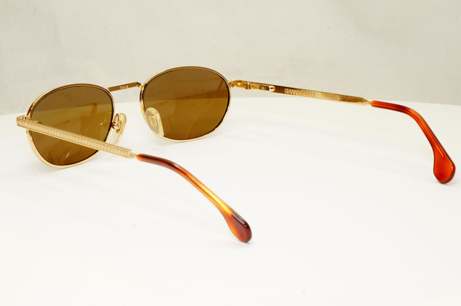 Gianni Versace 1995 Vintage Gold Meander Brown Metal Sunglasses MOD G61 COL 030