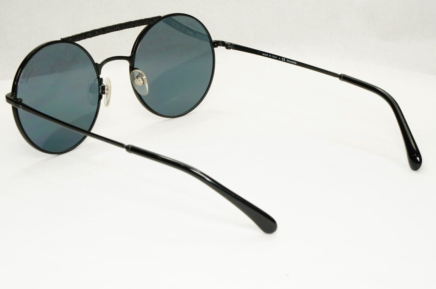 Chanel Black Polarized Sunglasses Round Metal Pilot Grey 4232 c.101/T8