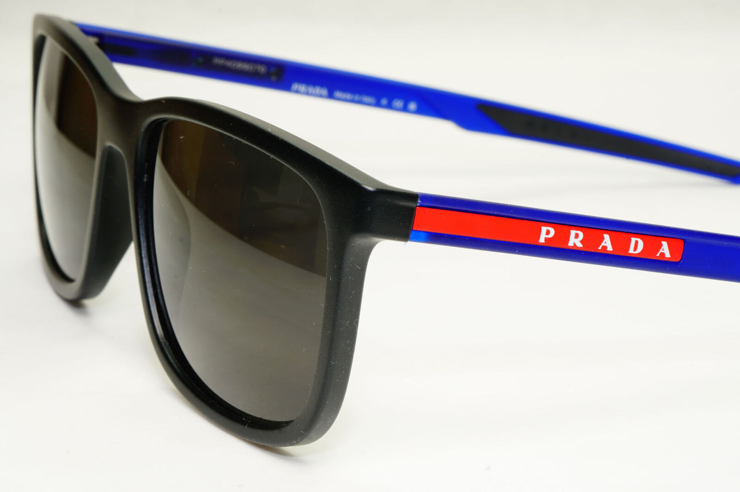 Prada Sunglasses Black Blue Rubber Square Red Stripe PS07OV VPS 07O 15C-1O1 56mm