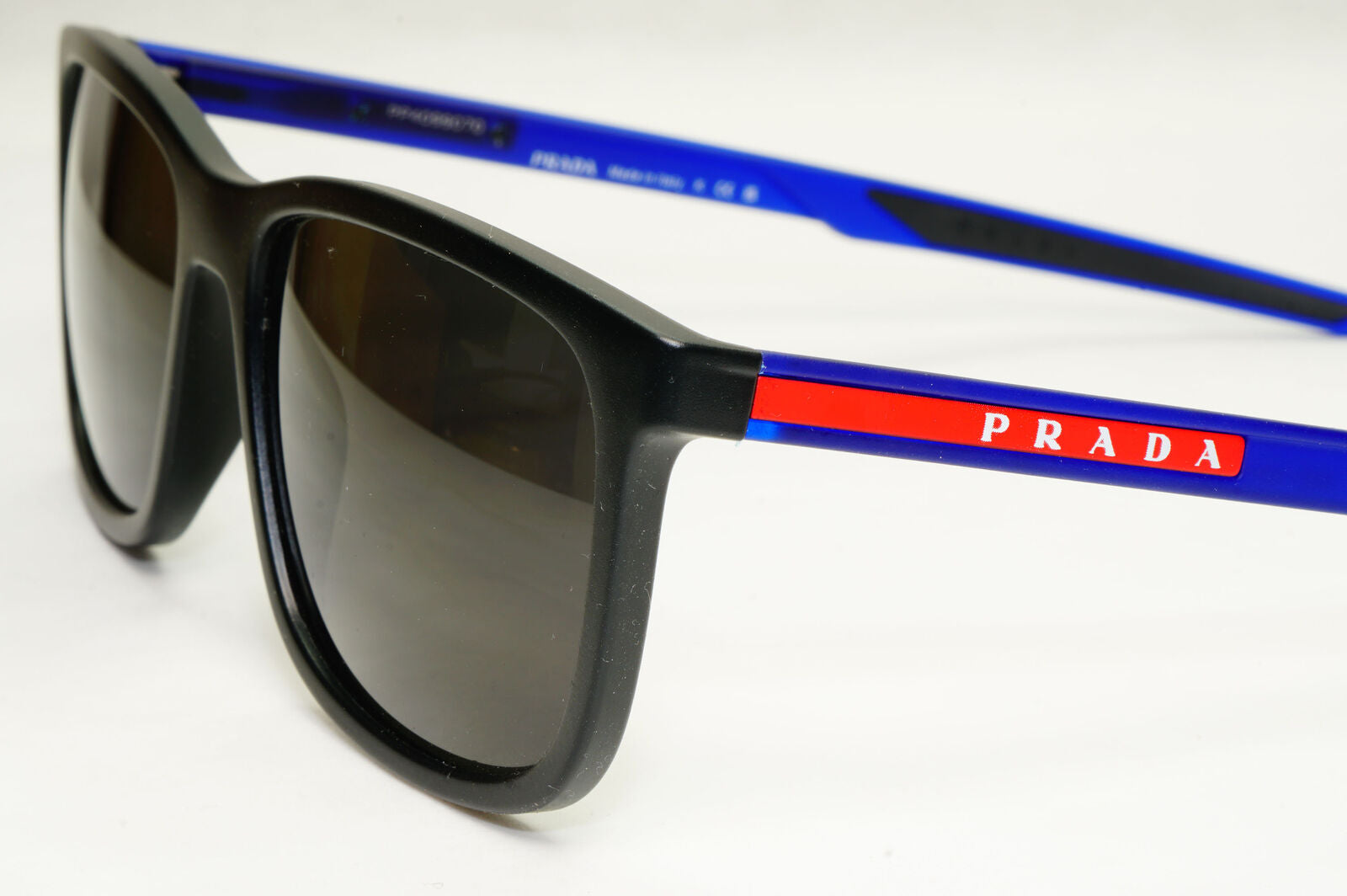 Prada Sunglasses Black Blue Rubber Square Red Stripe PS07OV VPS 07O 15C-1O1 56mm
