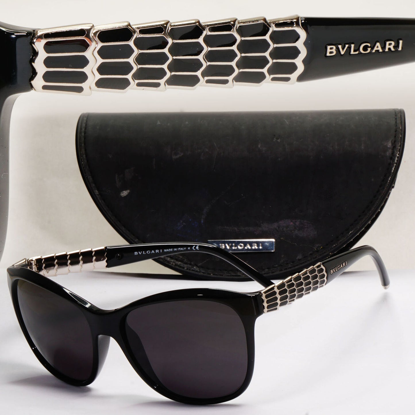 Bvlgari Sunglasses 2011 Vintage Black Silver Scales Square 8104 901/8G 060324