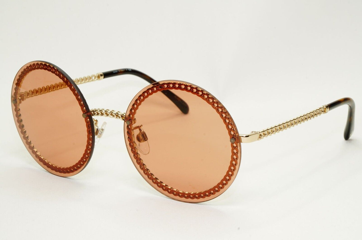 Chanel Sunglasses Chain Round Rimless Metal Gold Brown CH 4245 c.395/3