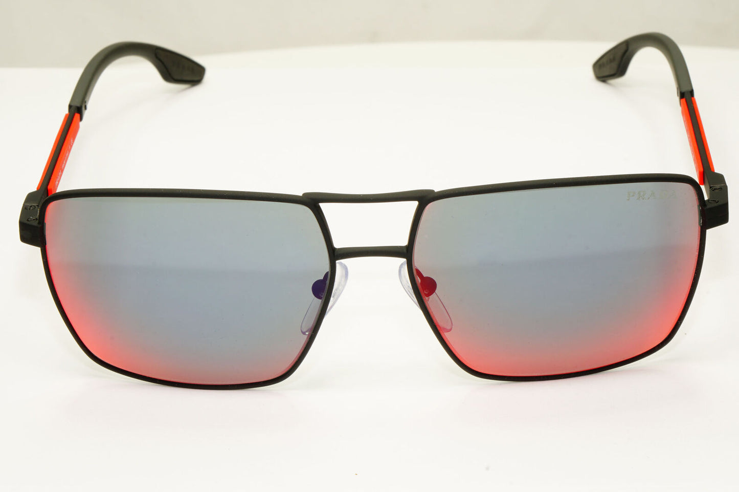 Prada Black Mirror Chameleon Sunglasses Square Red Blue SPS 50W PS50WS DG0-08F