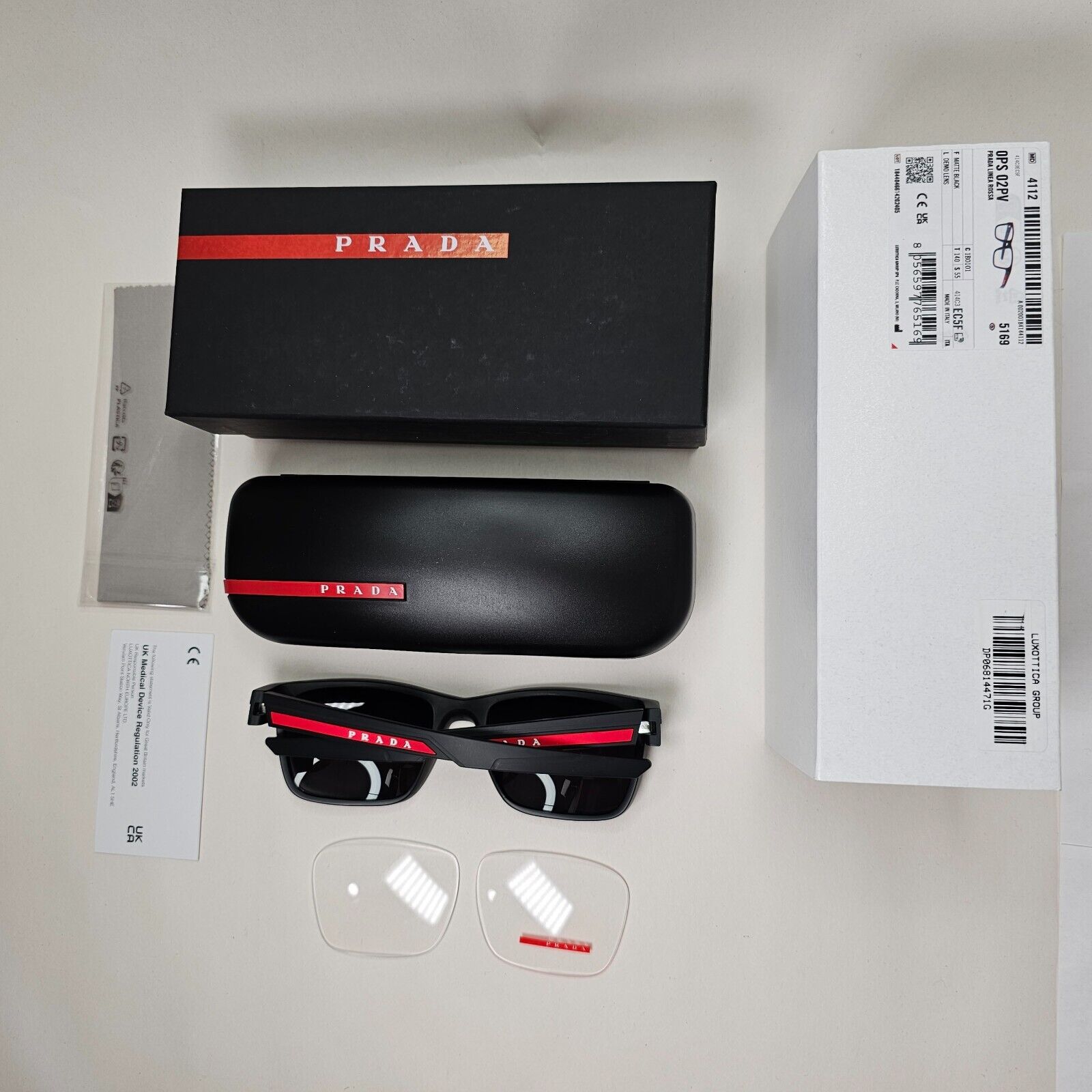 Prada Sunglasses Black Matte Rubber Square Red Rossa PS02PV VPS 02P 1BO-1O1 55mm